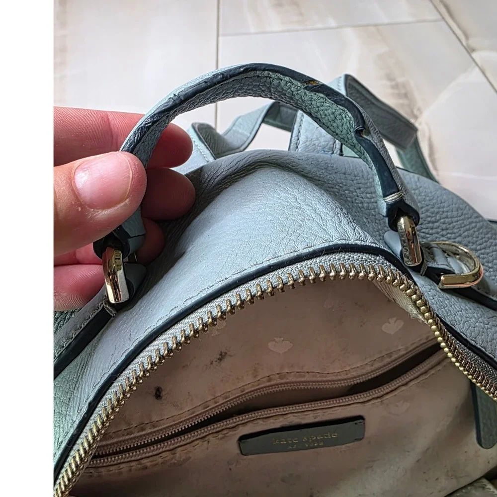 Kate‎ Spade New York Pebbled Leather Backpack Light Blue Gold Tone Hardware P4